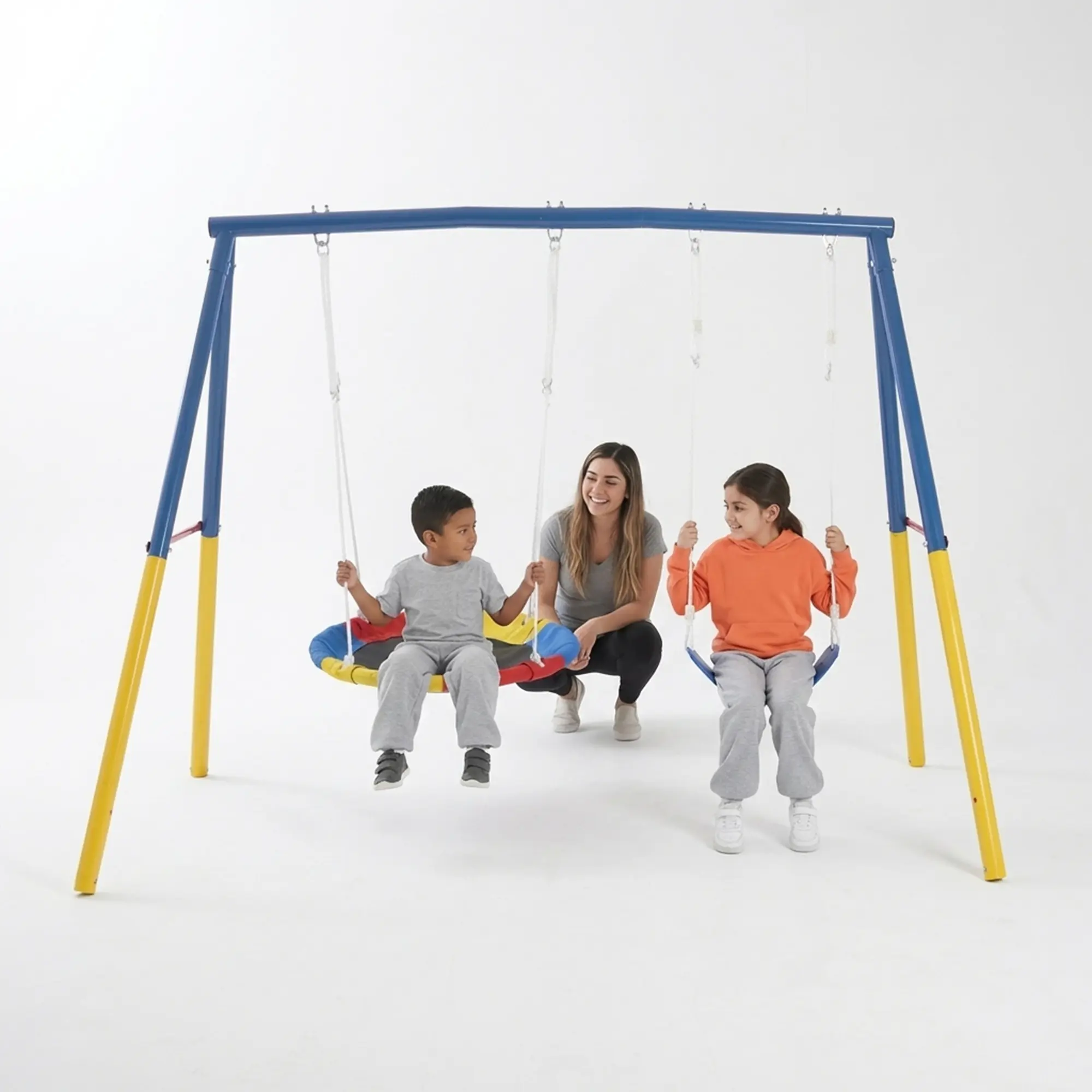 Mersco Heavy-Duty 440lbs Metal Swing Set with Stand - Outdoor Play Equipment for Unisex Kids & Adults, Sports Gear with 32" Saucer, 26.2" Belt Seat for Backyards, Gardens, Halloween Gifts