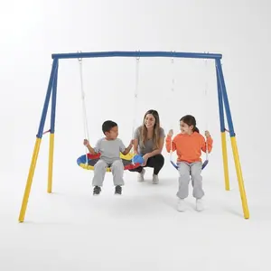 Mersco Heavy-Duty 440lbs Metal Swing Set with Stand - Outdoor Play Equipment Including 32" Saucer & 26.2" Belt Seat for Backyard Kids Outdoor Play, Halloween Gifts