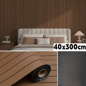 PVC Slat Wall Panel Peel and Stick 40CM"x 300CM" Faux Wood Slat Panel Artificial Oak Wood Grain Self-Adhesive Soundproof 3D Wall Panel for Walls and Ceilings