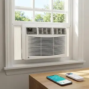 Window Air Conditioner Heat Pump, 12000 BTU 7-in-1 Smart Inverter Window AC Unit, Cool Heat Fan & Dry 208/230V Alexa & Wifi Up to 550 Sq ft