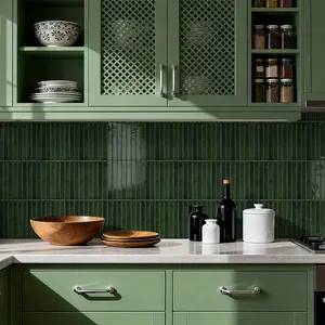 3D Emerald Vertical Stripe Self-Adhesive Wall Sticker, Waterproof Impact-Resistant Soundproof, Kitchen Backsplash Renovation, French Vintage DIY Decor