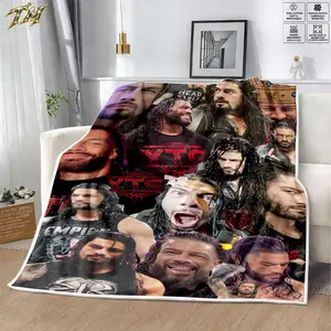 Funny WWE Roman Reigns Tribal Chief Collage Flannel Blanket, Cozy Velveteen Throw Blanket for Couch Sofa Bed, Soft Lightweight Warm Wrestling Blanket, WWE Fan Bedroom Decor Gift for Men Women