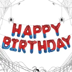 Happy Birthday Balloon Banner Blue Candy Color Gold Rose Gold Spiderman Polyethylene Aluminum Foil Letters Party Decorations Easy Setup