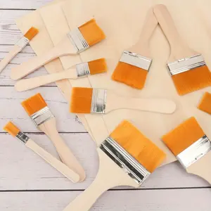 12 Pack Flat Nylon Paint Brush Assorted Size Wash with Wooden Handle for Gesso Varnishes Acrylic Painting Watercolor Wood Wall and Furniture