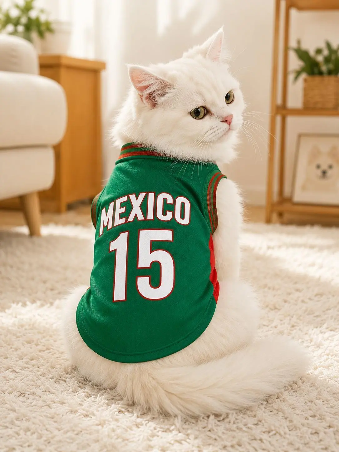 Mexico 15 Dog and Cat Jersey Shirt Red or Green Breathable Pet Soccer Vest Lightweight Sleeveless Mesh Puppy Sports Outfit for Small Medium Pets Cute Dog Cat Clothes for Walks Photos Parties Game Day Trendy Team Apparel Jersey