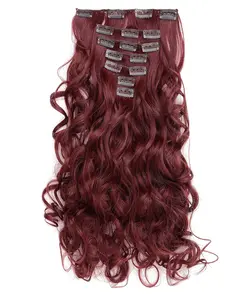 OneDor. ®   20" Curly Full Head Clip in Synthetic Hair Extensions 7pcs 140g ( # 99J Wine red)