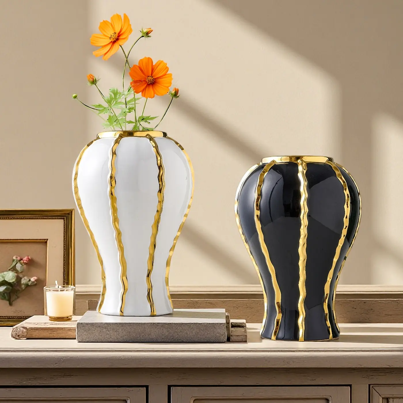 European Simple Creative Ceramic Flower Vase, Modern Ceramic Vase, Home Living Room Bedroom Desktop Decoration, Office Desk Table Ornament, Clay Pot Plant Holder