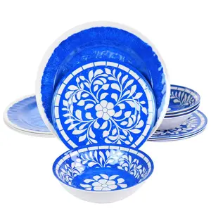 212 MAIN Melamine Tableware Set, 12-Piece Blue Dinnerware with Lightweight Bowls and Plates, Ideal for Indoor Use, 12-Pieces
