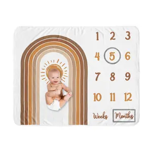 Sweet Jojo Designs Rainbow Vintage Boho Sun Boy Girl Milestone Blanket Monthly Newborn Baby Shower Memory Gift Pumpkin Orange Brown and White Bohemian Sunshine Minimalist Gender Neutral Retro Arches