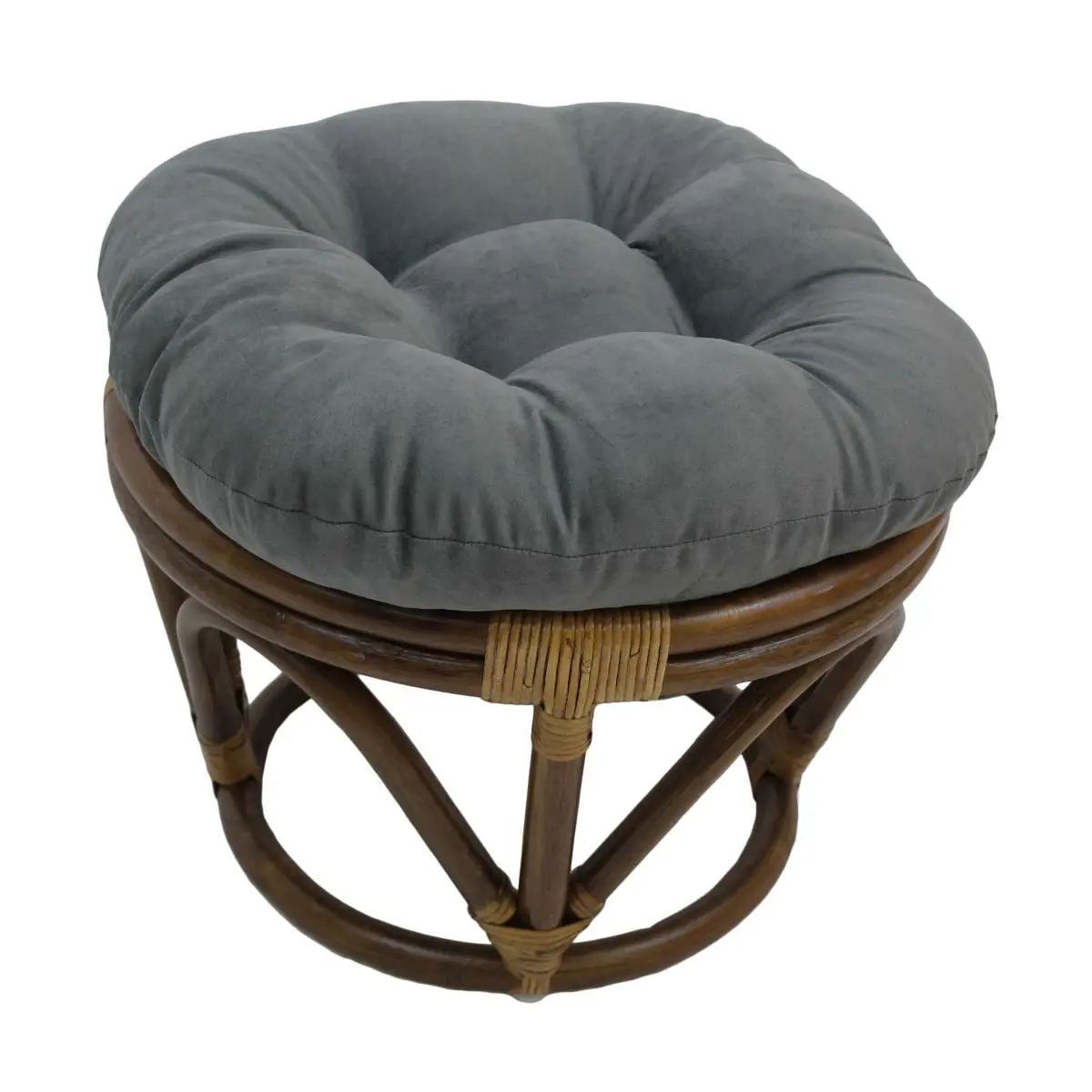 International Caravan 212 MAIN Outdoor Rattan Wicker Ottoman - Round Shape, Durable Construction, Tufted Grey Micro Suede Cushion, Sun Room Use, Pull-Together Look, Requires Assembly, Rattan Wicker Ottomans