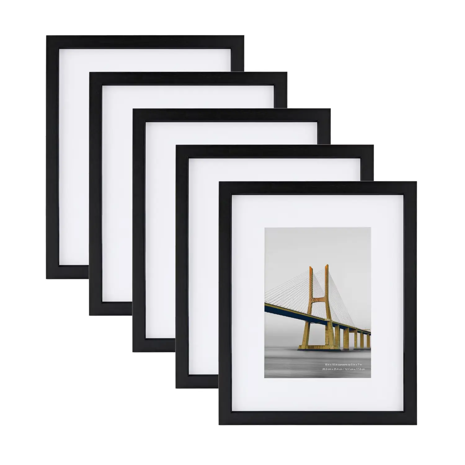 Scholartree 5 PACK 8x10 Wood Picture Frames, 8x10 Matted to 5x7 Tabletop Picture Frame, Black