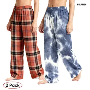 Holafish 2Pack Pajama Pants Sleepwear Plaid Lounge Pant ,Plaid Tie-Dye Lounge Sleep Pants - Casual & Comfortable Loungewear Bottoms,Each Piece is One of a Kind