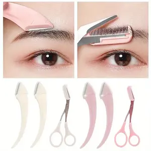 Exemption from postage Curved Eyebrow Razor yebrowScissors With Comb Eyebrow TrimmerSet, Stainless Steel, Beauty ToOl ForBeginners, Suitable For Any SkinTypes Hair Removal Accessories ForMen Women