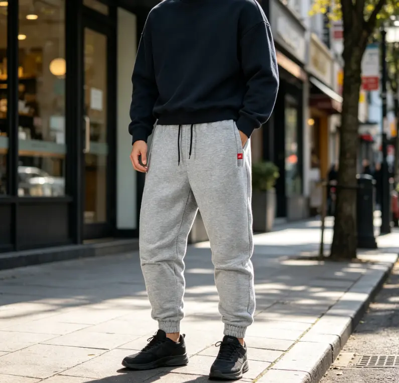 Men's Tapered Polyester Casual Athletic Joggers - Slim Fit Sweatpants with Drawstring, Adjustable Waist, Secure Zipper Pockets, Ribbed Cuffs, Minimalist Light Grey, All Season for Running, Casual Lounge