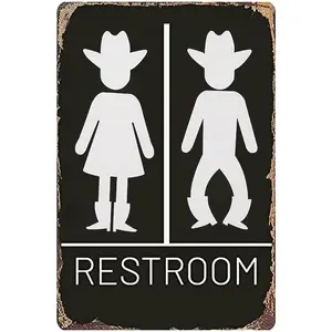 Vintage Metal Western Bathroom Decor Funny Toilet Wall Decor Restroom Signs