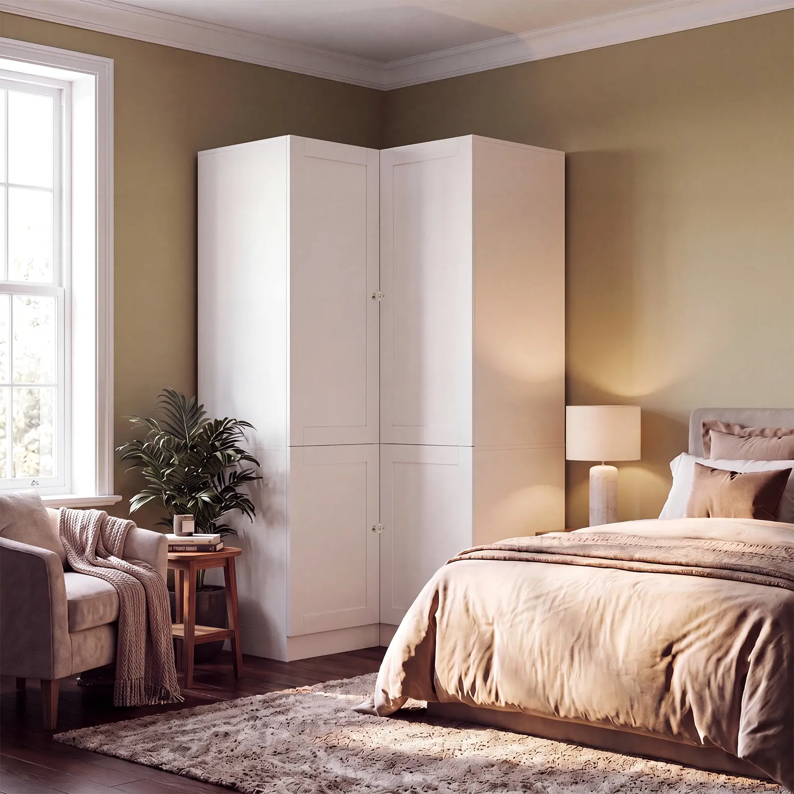 VOWNER 70.9''H L-Shaped Armoire Corner Wardrobe Closet with Doors