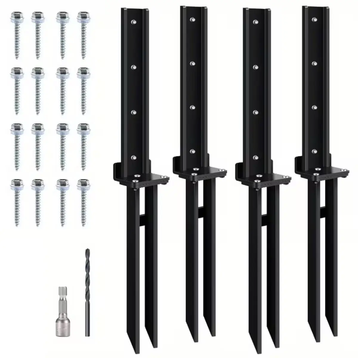 Heavy Duty Metal Fence Post Repair Kit Set of 4, Metal Ground Spike Anchor for Tilted or Broken Fence Posts, Easy Installation Fence Post Repair Kit for Home Use with Additional Screws, Black, dad gift