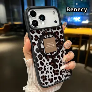 Magnetic Phone case for iPhone 17 16  Pro Max Plus 15 14 13 12 11 Air E Leopard - print Elegance Pattern Non-Yellowing Shockproof Soft Silicone Transparent Acrylic Cover Supports Wireless Charging