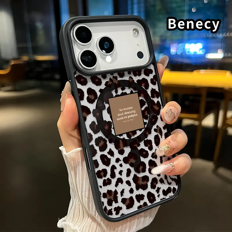 Magnetic Phone case for iPhone 17 16  Pro Max Plus 15 14 13 12 11 Air E Leopard - print Elegance Pattern Non-Yellowing Shockproof Soft Silicone Transparent Acrylic Cover Supports Wireless Charging