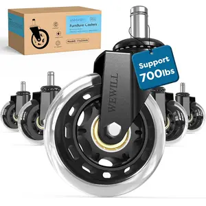 Office Chair Wheels - Rubber Casters Replacement Universal Fit 98% Chair(Set of 5) Heavy Duty 3 Inch Smoothly & Quietly Safe for  Floor, Hardwood, Tile, Carpet, Noise Free - Clear