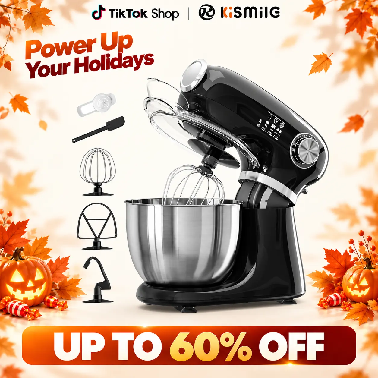 Kismile 12-Speed Electric Tilt-Head Stand Mixer - 5.5-Quart Stainless Steel Bowl, Attachments (Dough Hook, Whisk, Beater, Scraper), ABS Body, Anti-Slip Suction Cups, Powerful Blending for Bread, Cakes - Household Appliances, Kitchen Appliance,techvibes