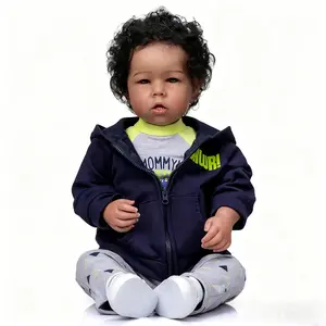 20 Inch Beibei Doll Reborn Black Leather Boy Style Realistic Newborn Collectible Art Doll with Hoodie & Pants for Young Collector's Playtime Rebornbabydoll