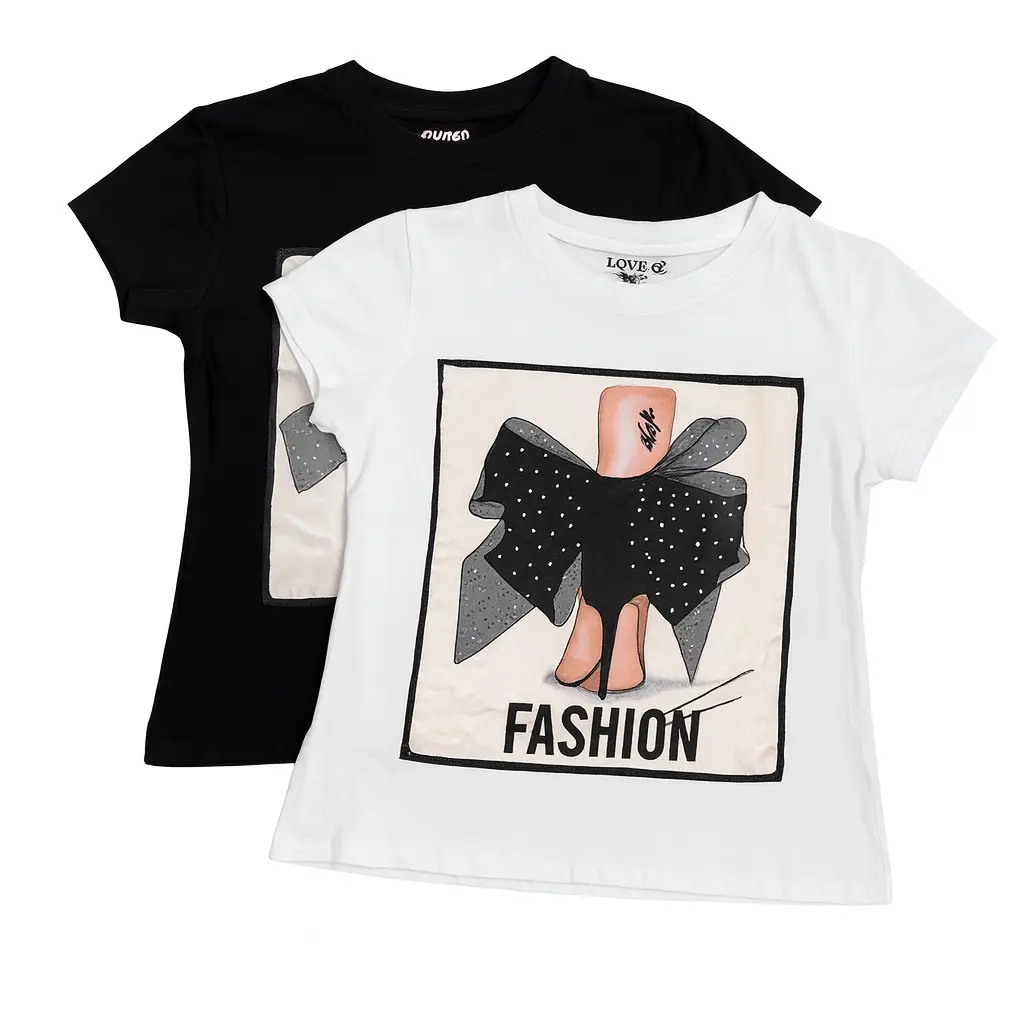 Women's Fashion T-shirt with Bow and Heel Print - Casual Chic, Soft Breathable Cotton, Available in Black and White