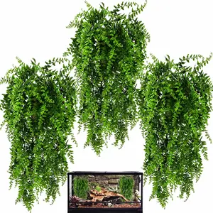 3-Pack Artificial Reptile Plants – Hanging Terrarium Vines with Suction Cups, Decorative Habitat Leaves for Bearded Dragon, Lizard, Gecko, Snake, Chameleon, Hermit Crab