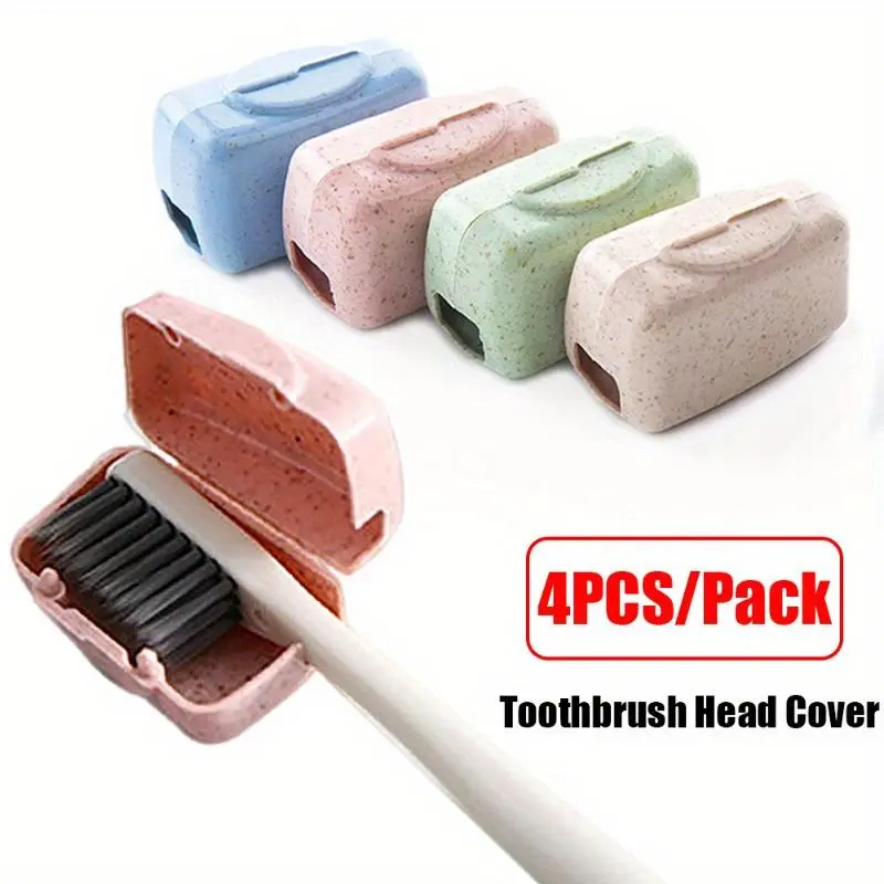 4pcs/set Travel Outdoor Toothbrush Head Cover Wheat Straw Toothbrush Protective Cover Head Portable Toothbrush Head Storage Protective Cover Toothbrush Protector