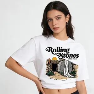 Women's Funny Christian Tee - Retro "Rolling Stones Since AD 33" Graphic Street Style Shirt
