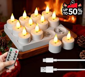 Tealight Flameless Candles,12pcs Rechargeable USB C 2025-Upgraded Tea Lights Candles for Valentine's Day Deco with Remote Control for Home Table Wedding Christmas Halloween Decor