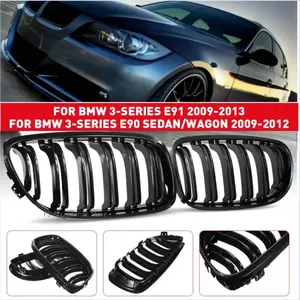 Glossy Black Front Kidney Double Slat Grill Grilles For BMW E90 E91 LCI 3 Series Sedan Wagon 325i 328i 335i 335xi 330i 2009-2013
