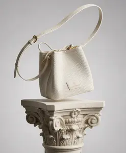 Solomeo Premium Knit Bag Bohemian style Hand-knitted Women's Bag Crochet 3D Knitted Texture Snap Closure Portable Shoulder Bag Mini Pink White Bucket Design Lightweight Spring Summer Premium soft knit tech casual style gift