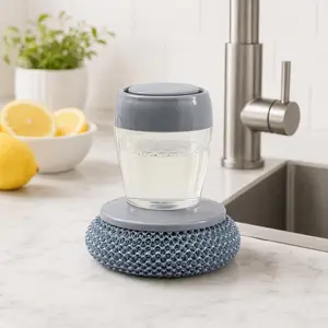 Dish Brush with Soap Dispenser - Non-Sticky & Hygienic - Replaceable Brush Head - PET Material Safe for Pots! (Stainless Steel 1 handle+1 replacement ball)