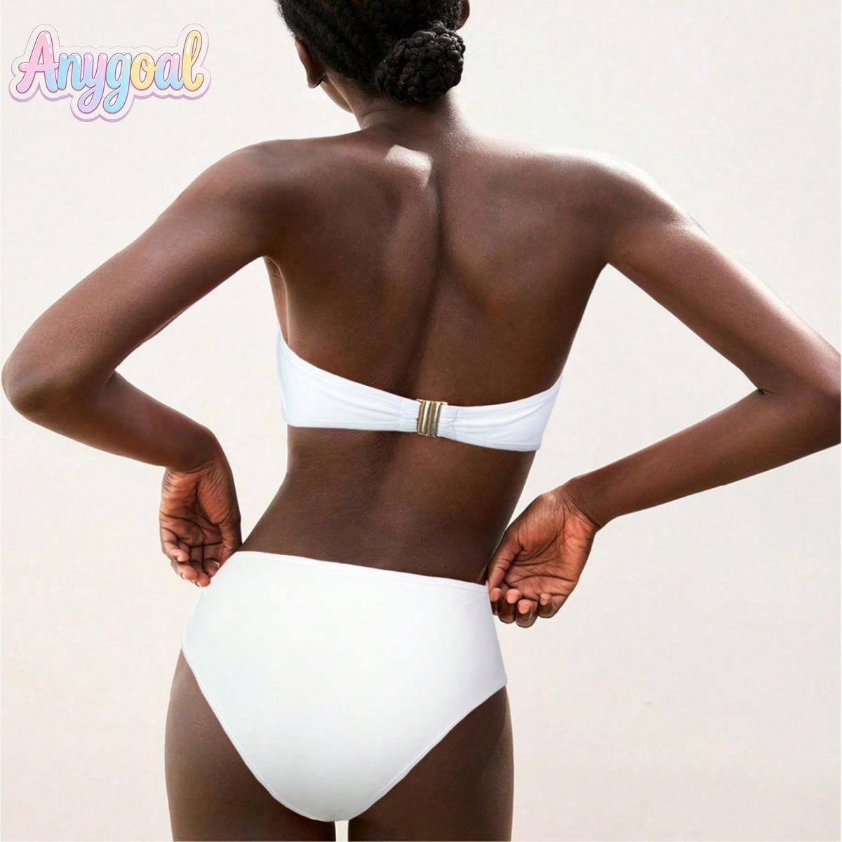 ANYGOAL Women Bandeau High Waisted Bikini Sets Smocked Swimsuit Strapless Two Piece swimsuits 2 piece affordable swimsuits swimsuit women summer swimwear bikini swimsuit set bathing suits 2026