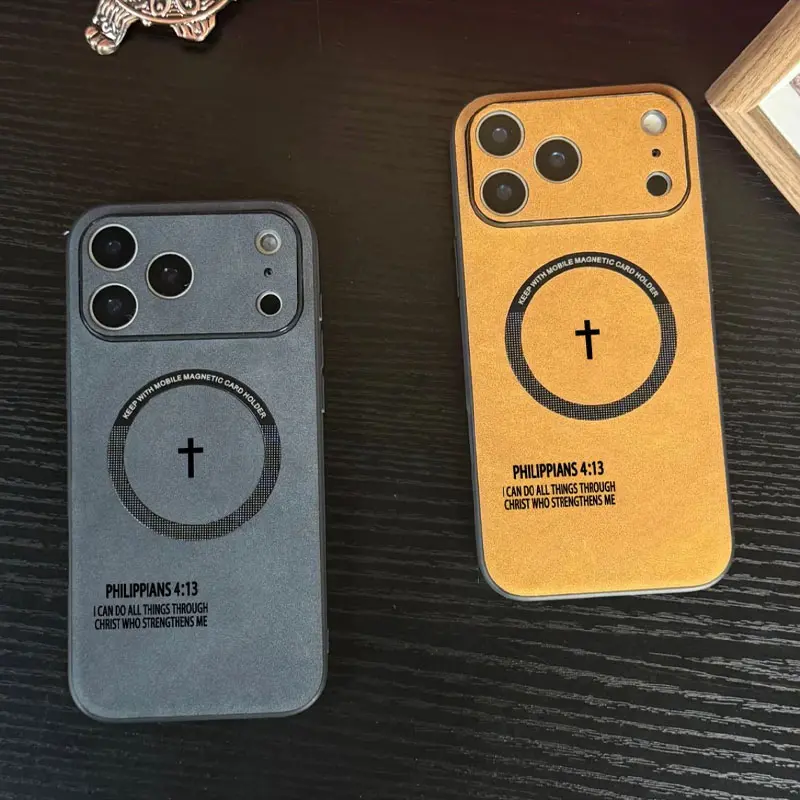 Philippians 4:13 Religious Customized High-End Leather Magnetic TPU Cellphone Casing - Shockproof Protector for iPhone 17/16/15/14/13/12 Pro Max Plus, MagSafe Support, Comfortable Touch, Full-Wrap Anti-Drop Non-Slip Handheld Devices Accessories