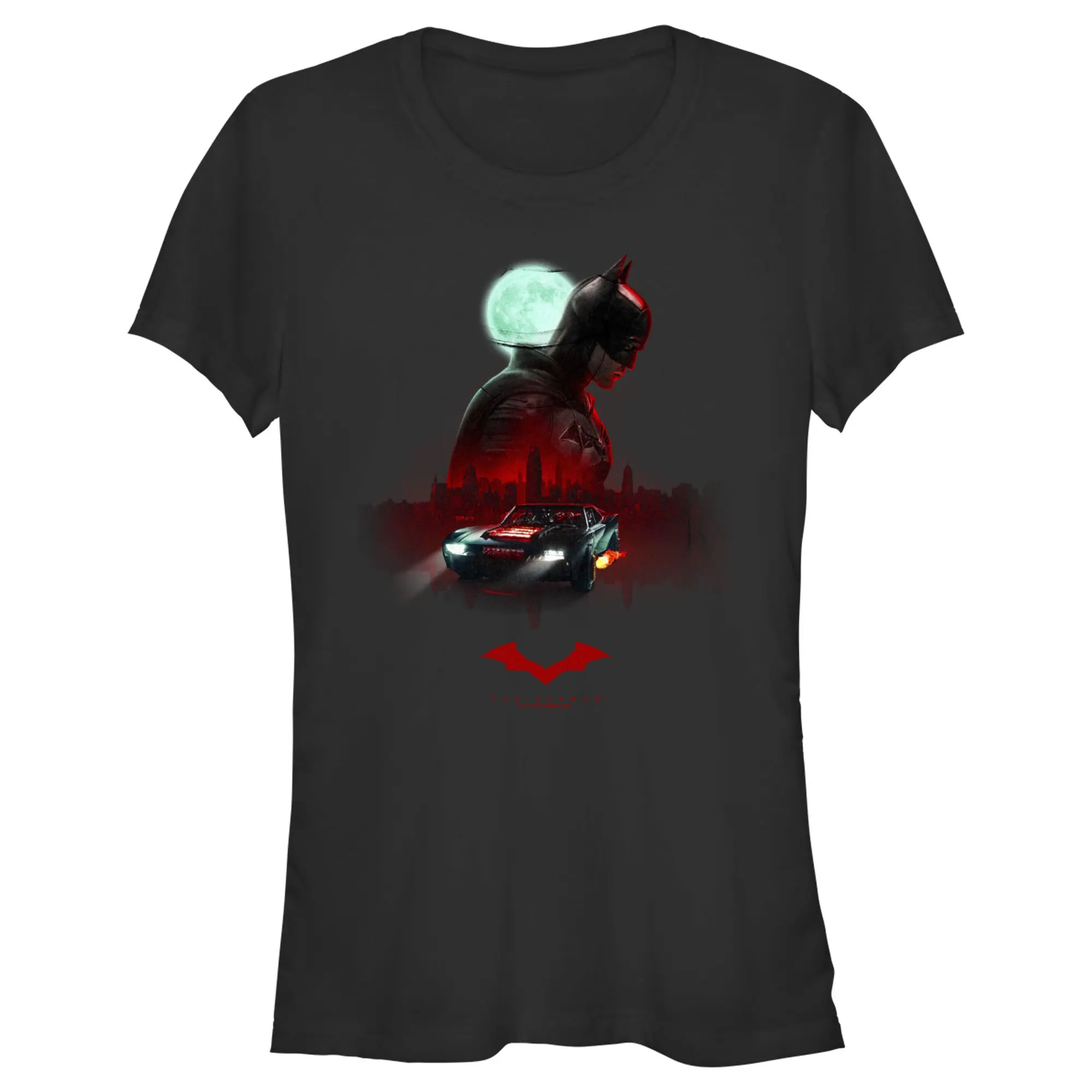 Juniors Womens The Batman Moonlit Batmobile T-Shirt