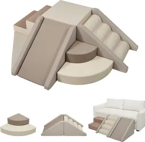 Indoor Climbing Toys for Toddlers, 9-Piece Foam Climbing Blocks Climb & Crawl Tunnel Soft Play Set (9-Piece Cappuccino)