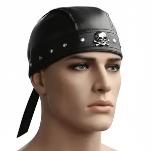 Unisex Hip Hop Dark Durag Doo Rag Beanies Durag Pirate Skull Hat for Street Strolling PU Photo Props Grunge Photo Props Cap