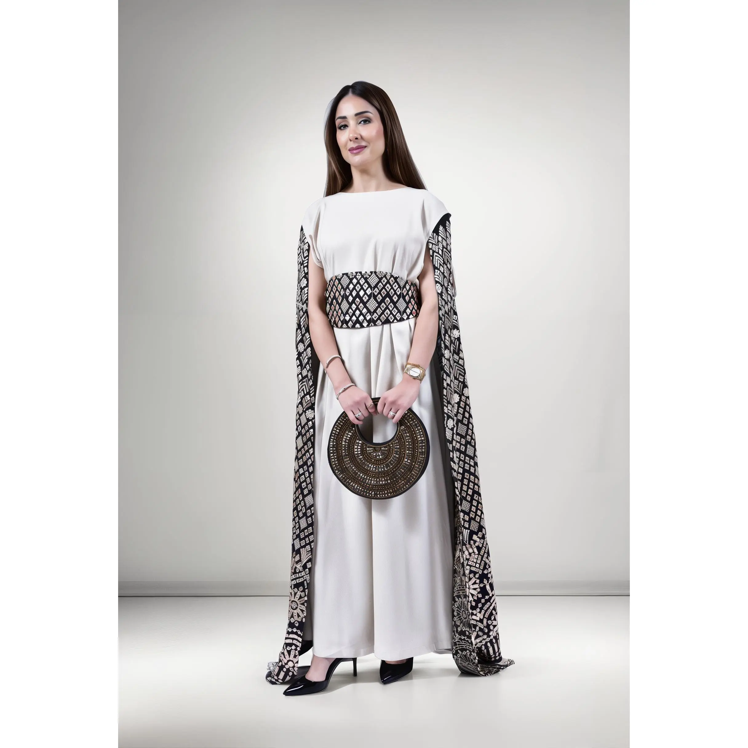Golden Dusk Kuwaiti Dress with Embroidered Cape