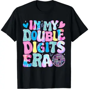 100% Cotton In My Double Digits Era Retro 10 Year Old 10th Birthday Girl T-Shirt