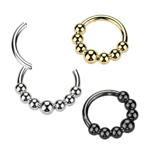 16G Beaded Balls Clicker Hoop • Septum Ring • Titanium • Nose Ring • Seamless Hoop • Hinged • Helix Hoop • Cartilage Piercing • Daith Ring