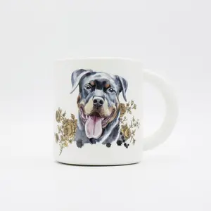 Rottweiler Portrait Coffee Mug: Golden Floral Dog Lover Gift
