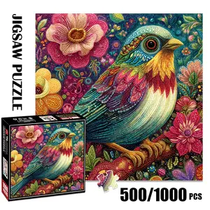 1pc 1000 piece adult puzzle 58x58cm Colorful Bird Surrounded by Floral Patterns Birdie Jigsaw Puzzle 500 pieces of paper puzzle, suitable for adults and families, large-scale DIY puzzle interactive toy games, birthday Art Puzzles