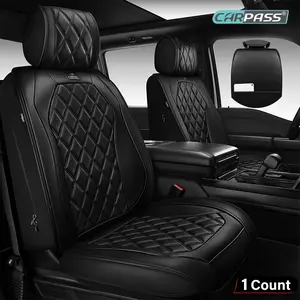 CAR PASS Sporty Rhombus Black Nappa Leather Front Seat Cover Waterproof, Anti-Slip, Airbag Compatible, Universal Fit for Cars, SUVs & Trucks (1 Count)