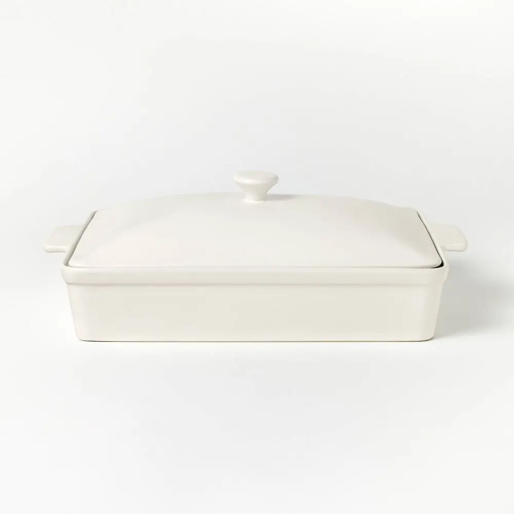 4qt Stoneware Rectangle Baking Dish with Lid Cream - Figmint