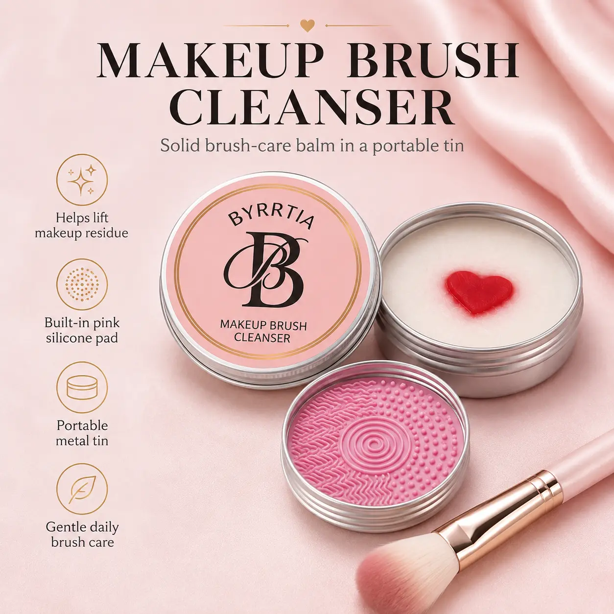 Makeup Brush Cleaner Soap with Silicone Cleaning Pad  portable brush cleaning soap, natural fragrance, powerful cleaning that leaves no residue