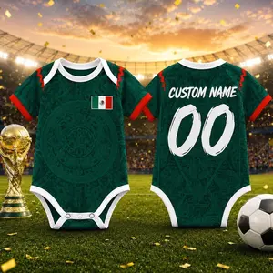 Fiesta Future Star Baby Romper, Personalized Mexico Soccer Outfit, Custom Name Number Infant Bodysuit, Little Fan Gift