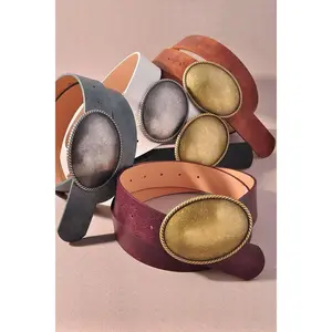 Western Oval Buckle Leather Belt