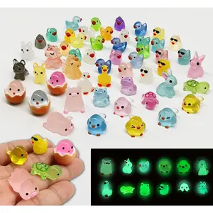 Luminous Mini Resin Animals 50 Pcs Tiny Animals to Hide Around The Office Home Mini Ducks Tiny Frogs Small Birds Glow in The Dark for Crafts Fairy Garden Accessories